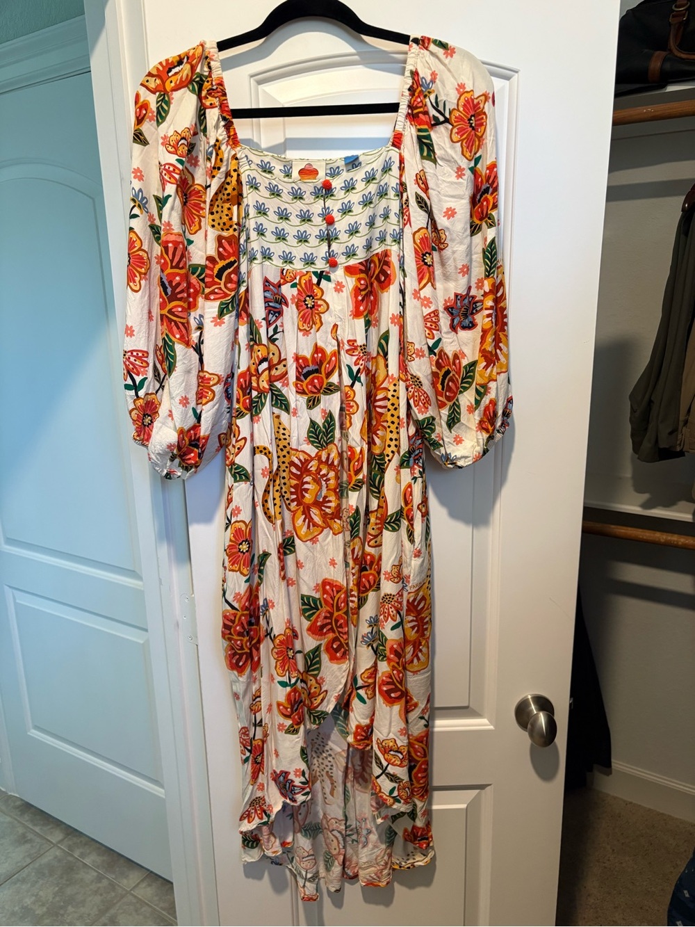 Farm Rio Leopard Floral Duster Shirt Dress